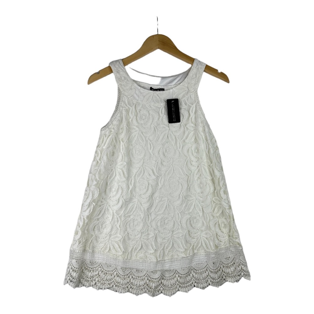 Lauren Michelle Woman cream lace sleeveless tunic NWT Size M‎